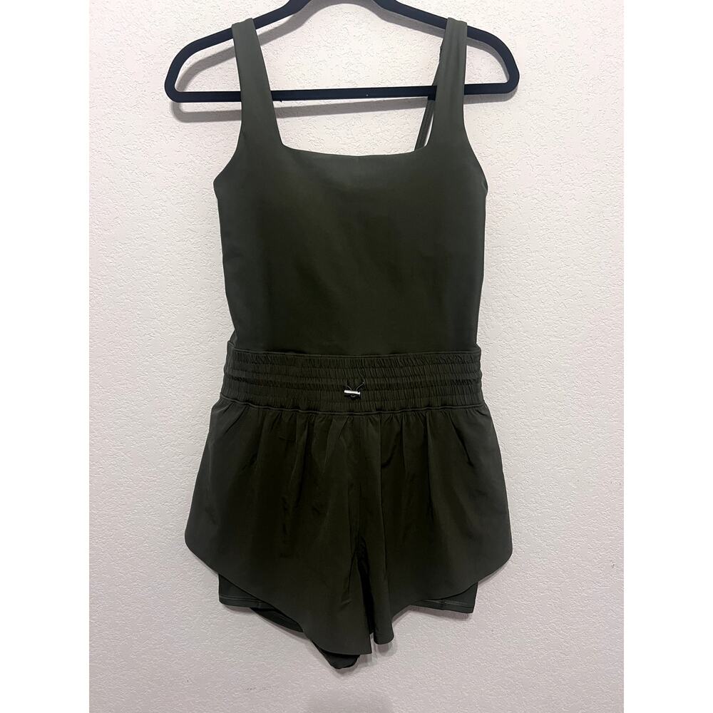 Abercrombie YPB SculptLUX Flyaway Romper Desert Olive M
